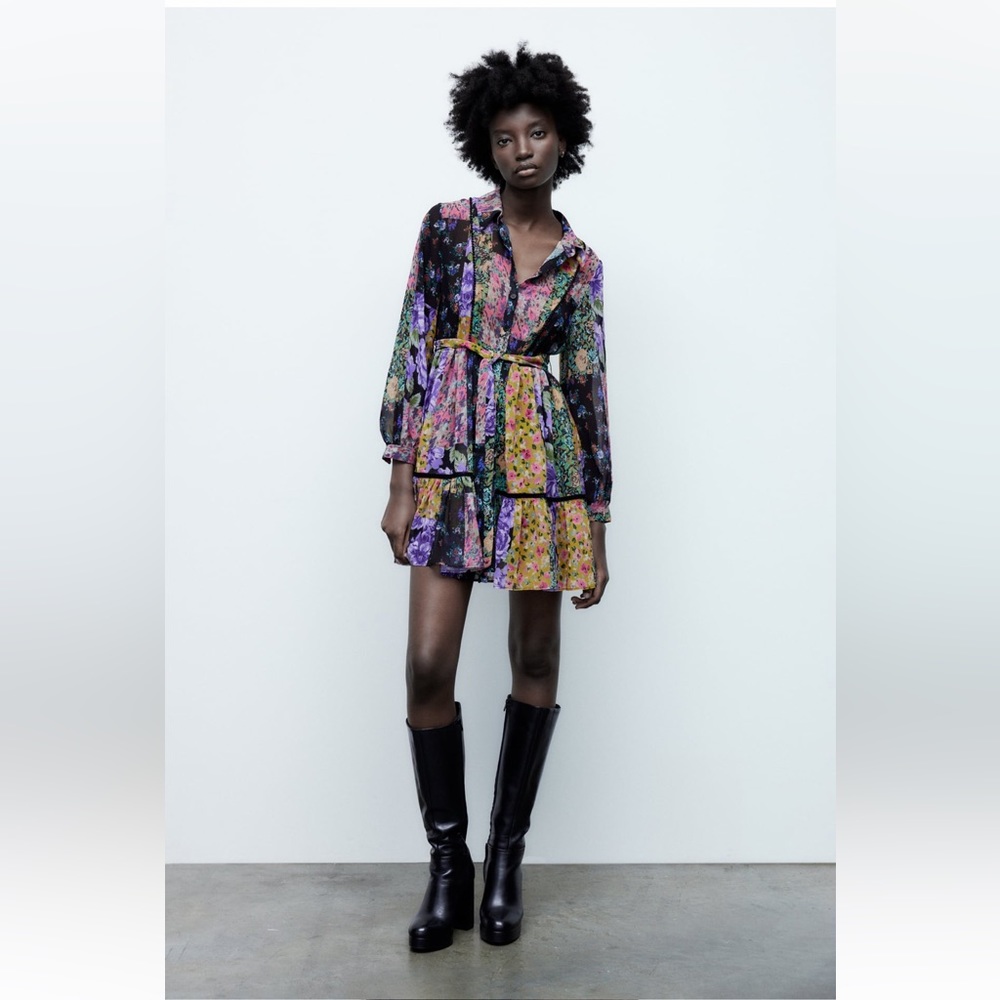 ZARA PRINTED RUFFLED SHORT DRESS - Picture 2 of 8